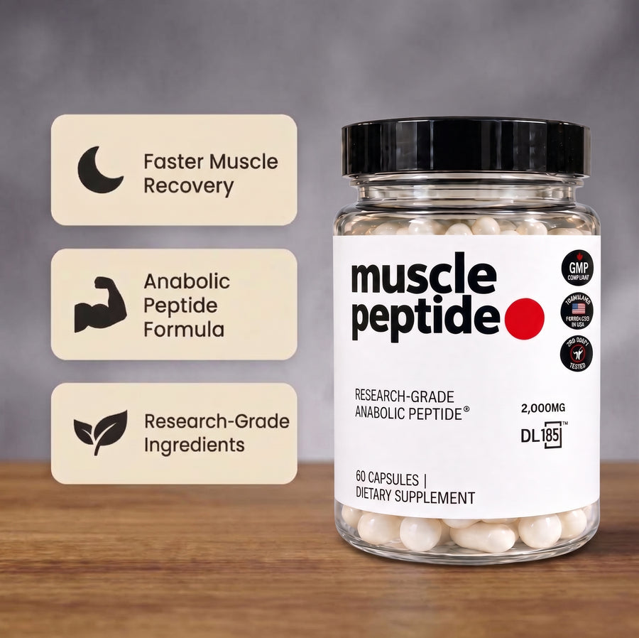 Muscle Peptide 185 bottle with 2,000mg DL-185 dileucine